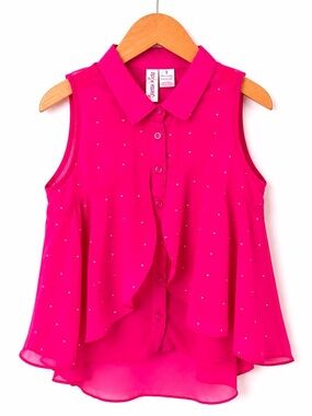 Japna Kids Hot Pink Rhinestone Sheer High Low Tunic Blouse Size 8 NWT